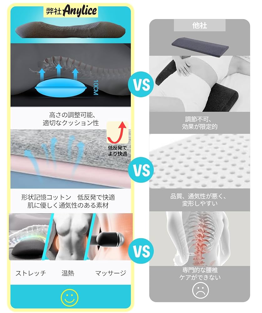 Amazon｜腰痛 クッション 腰枕 就寝用 腰痛改善 マッサージ 温